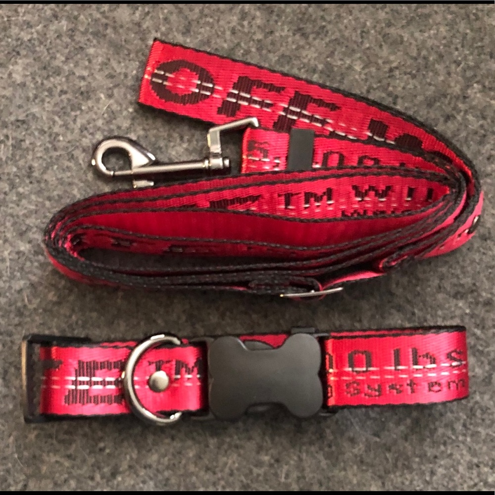 Red Off-White Dog Collar & Leash Set